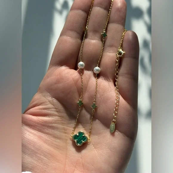 Pearl Clover Necklace Sterling Silver 925 Gold plated - Picture 11 of 12